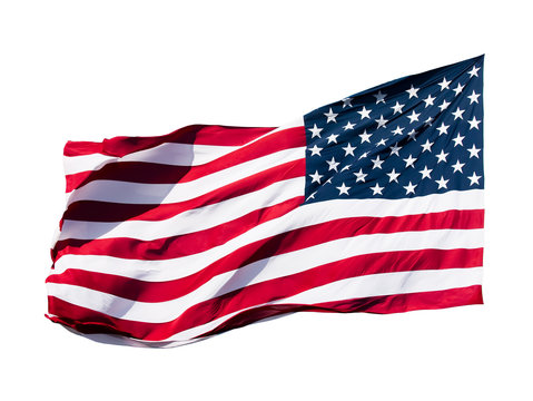 american flag over white background