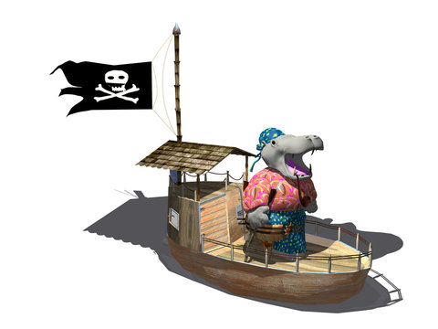 white background - hippo pirate 2