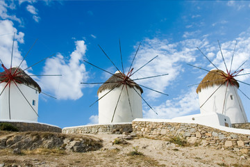 windmills on the island of Mykonos, Greece