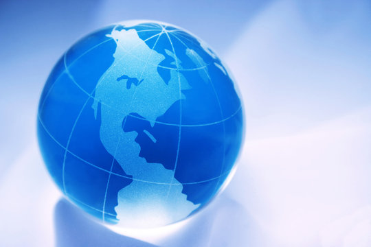 blue glass globe showing north & south america