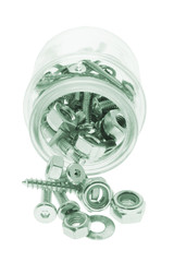 Glass Jar with Bolts and Nuts