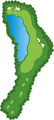 Golf Course Hole with bunkers and water