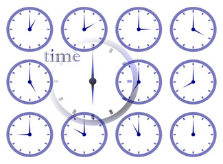 time keeping multiple clock face illustration