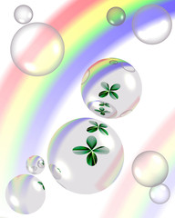 shamrock and bubbles with rainbow reflection