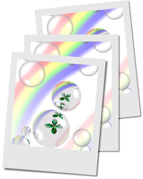   shamrock and bubbles with rainbow polaroid