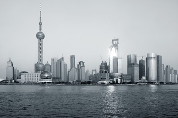 Pudong skyline at sunset, Shanghai, China