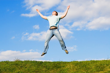 happy man is jumping