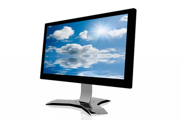3d monitor with sky background isolated in white background