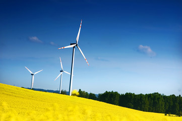 Wind turbines.