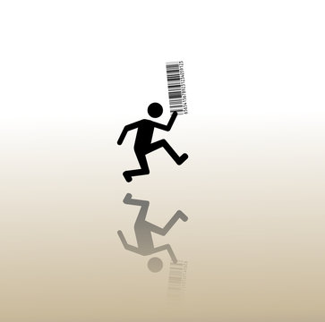 Homme courant avec un code barres &agrave; la main