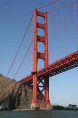 Golden Gate Bridge with rock in the background