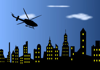 helicopter above the city