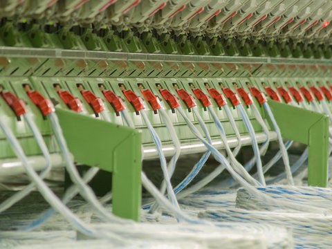 Cotton yarn production in a textile factory