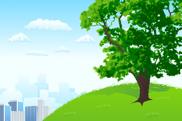 Tree with city panorama