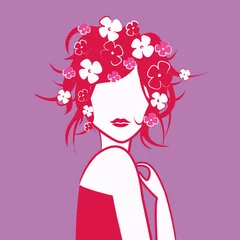 Poster roze meisjeshoofd in bloem © Pétrouche
