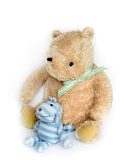 Soft toys in the nursery on white background (not isolated)