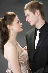 Portrait of a young beautiful couple embracing.