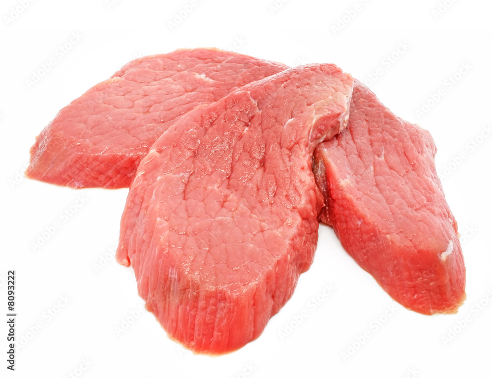 Wall mural three slice of red meat isolated on white