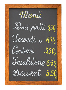Italian restaurant menu chalkboard cutout