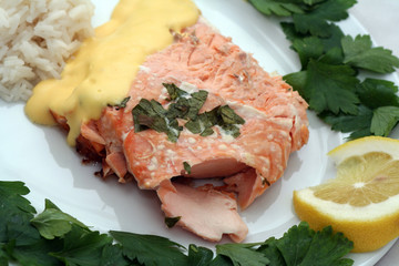 Seelachsfilet mit Reis