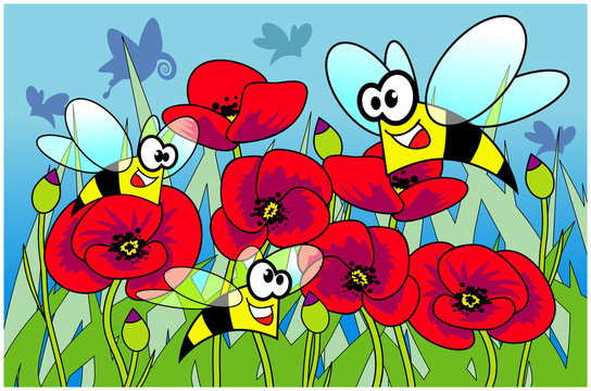 Bienen und Klatschmohn