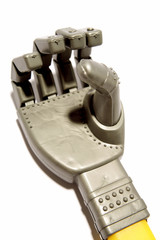 Robot hand over white