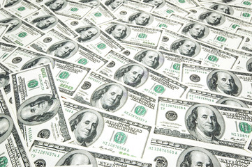 Background with many american hundred dollar bills