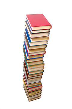 high stack of books