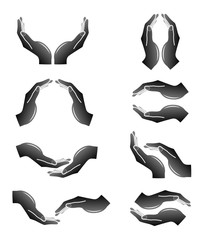 Vector hands icons. Black and white. Simply change.