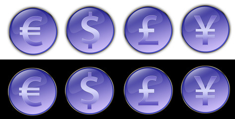 Four different currencies signs buttons
