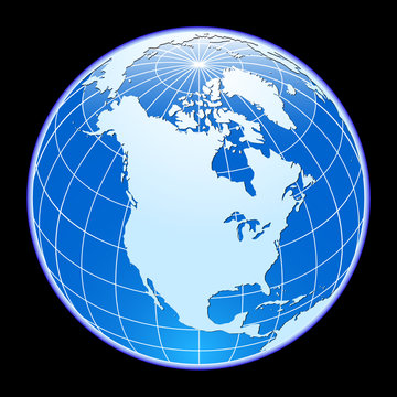 Blue vector globe. North America.