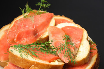 Sandwiches with slices of a salmon