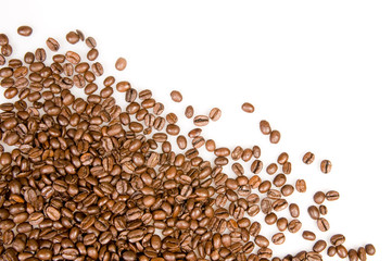 Coffee beans on the white background with copy space