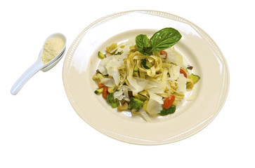 Italian paste with the vegetables and the cheese