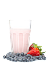 Strawberry milkshake with blueberries