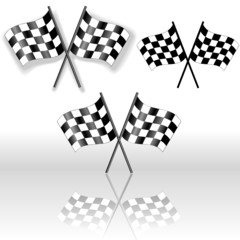 Checkered Flags Crossed Drop Shadow Reflection Symbol