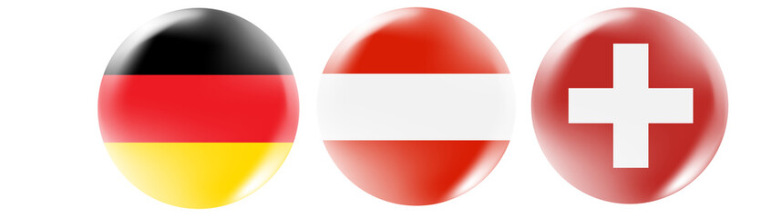 Germany, Austria, Swiss flag buttons