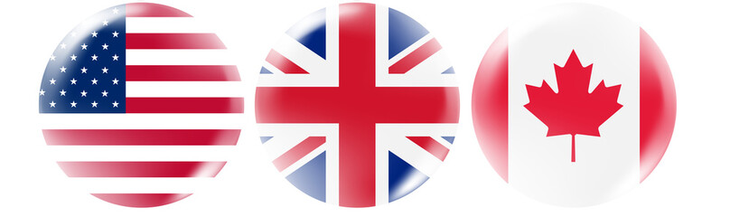 USA, UK, Canada flag buttons