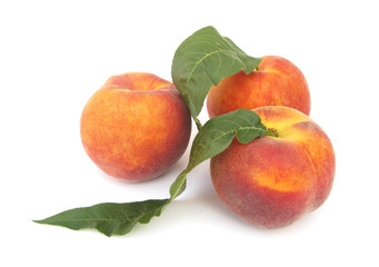 Fototapeta na wymiar Peaches three with leaves