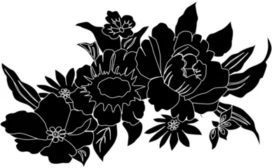 Papier Peint photo Fleurs noir et blanc silhouettes de fleurs noires