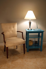 Table lamp and chair