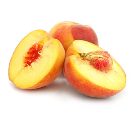 ripe peach fruits with cut isolated