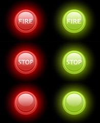 Set of vector fire and stop buttons
