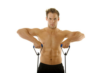 Young body builder man exercising