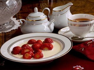 Strawberries with cream and tea.