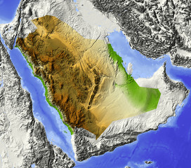 Shaded relief map of Saudi Arabia