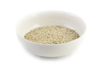 A bowl of uncooked brown rice.