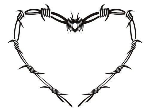 Эскиз тату сердце в колючей проволоке