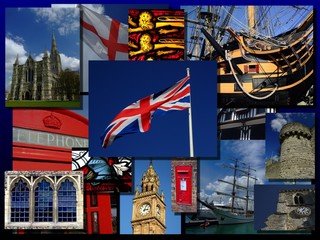 Montage of typical British sights, like a postcard
