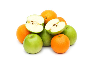 Apple and oranges isolated on the white